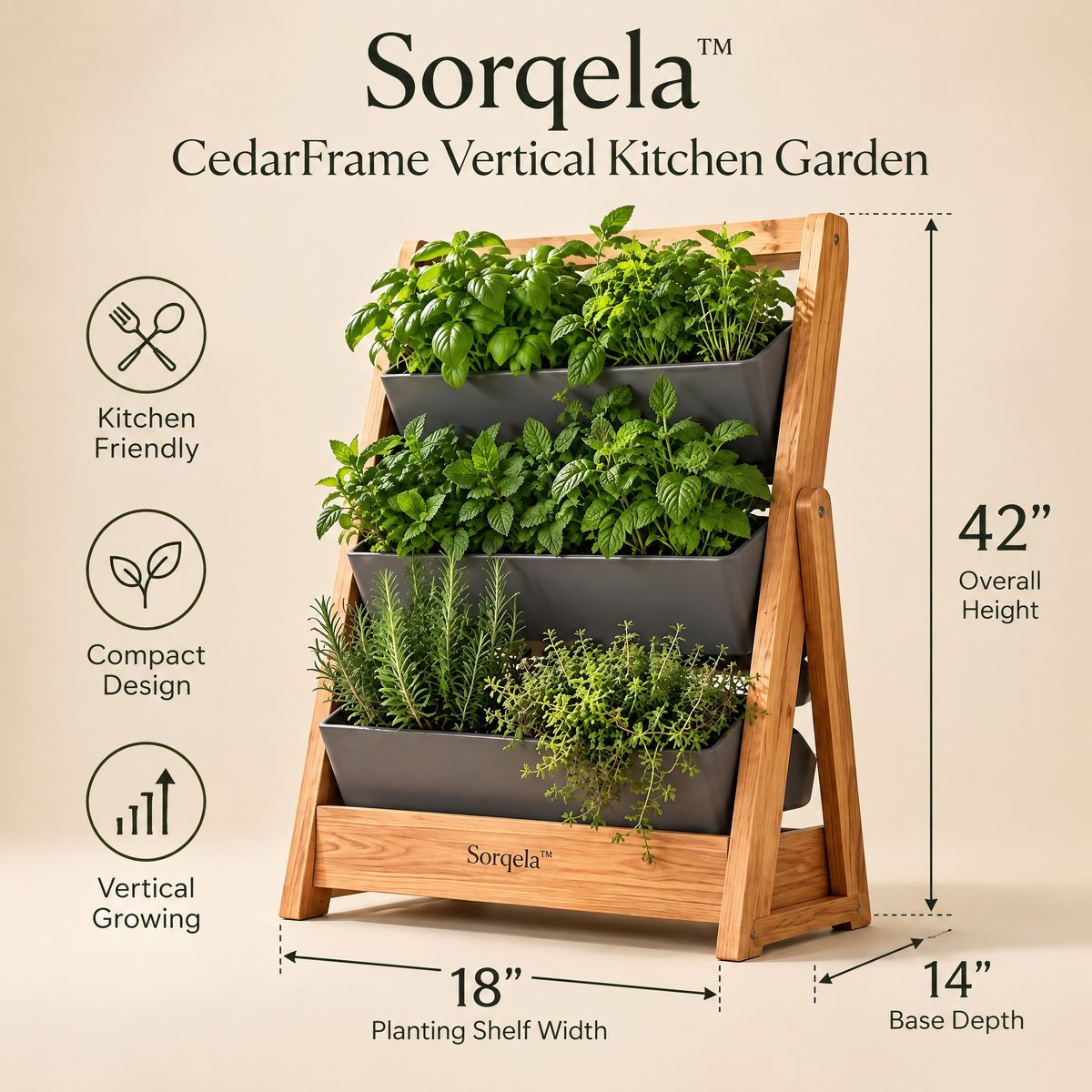 Cedar Frame Vertical Herb Planter, 3-Piece Set